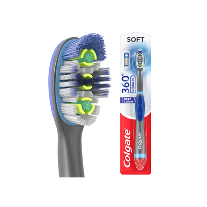 Colgate 360 Vibrate Deep Clean Battery Powered Electric Toothbrush with Soft Bristles, 1 Pack
