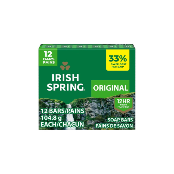 Irish Spring Bar Soap for Men, 12 HR Fresh Deodorant Soap, Original Scent, 3.7 oz Soap Bar (12 Pack)