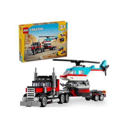 LEGO Creator 3 in 1 Flatbed Truck with Helicopter Toy, Transforms from Flatbed Truck Toy to Propeller Plane to Hot Rod and SUV Cars, Gift Idea for Boys and Girls Ages 7 Years Old and Up, 31146