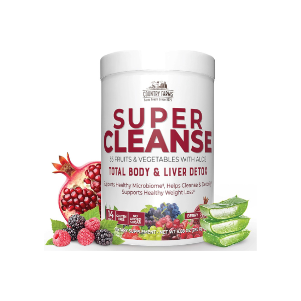 Country Farms Super Cleanse, Super Juice Cleanse, Supports Healthy Digestive System, 34 Fruits and Vegetables with Aloe, Promotes Natural Detoxification, Drink Powder, 14 Servings, 9.88 Ounce