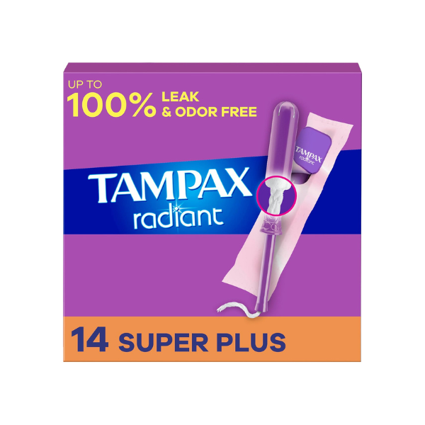 Tampax Radiant Tampons, Super Plus Absorbency, with Leakguard Braid, Unscented, 14 Count