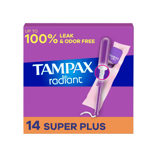 Tampax Radiant Tampons, Super Plus Absorbency, with Leakguard Braid, Unscented, 14 Count
