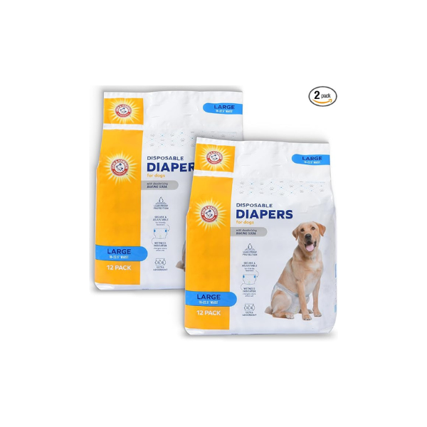 Arm & Hammer, Disposable Dog Diapers, Baking Soda, Large, 12 Count, 2 Pack