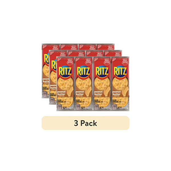 (3 pack) RITZ Peanut Butter Sandwich Crackers, Lunch Snacks, 1.38 oz Snack Pack
