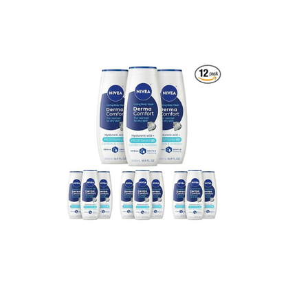 NIVEA Derma Comfort Caring Body Wash, Multipack, 16.9 Fl Oz (Pack of 12)