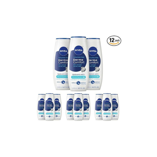 NIVEA Derma Comfort Caring Body Wash, Multipack, 16.9 Fl Oz (Pack of 12)