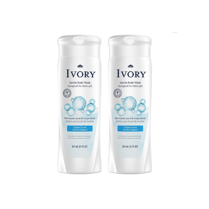 Ivory Body Wash, Designed for the Whole Family, Gentle Formula, Free of Dyes Heavy Perfumes Parabens Phthalates & Silicones, for Sensitive Skin, Designed for Skin's pH, Original Scent, 21 oz (2-Pack)