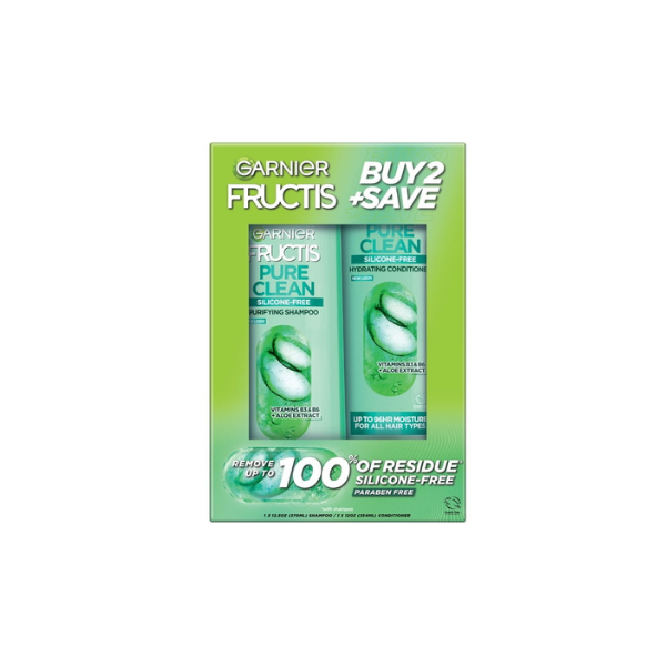 Garnier Fructis Pure Clean Smoothing, Straightening, Shampoo, Conditioner, All Hair Types, Everyday Use, 2 Count