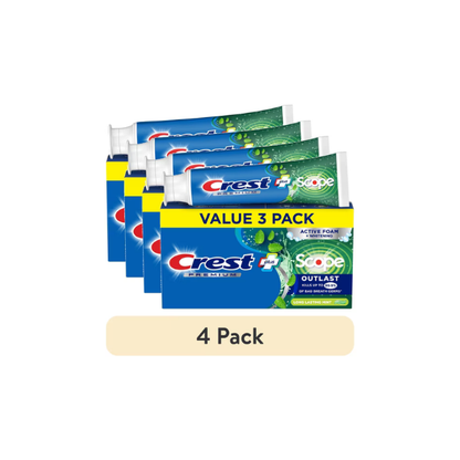 (4 pack) Crest Toothpaste, Premium Plus Scope Outlast Fluoride Toothpaste, Mint, 5.2 oz, 3 pack