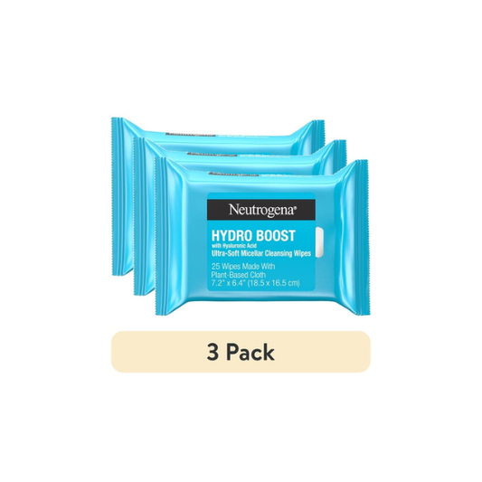 (3 pack) Neutrogena Hydro Boost Makeup Remover Wipes & Face Cleansing Towelettes, 25 Count