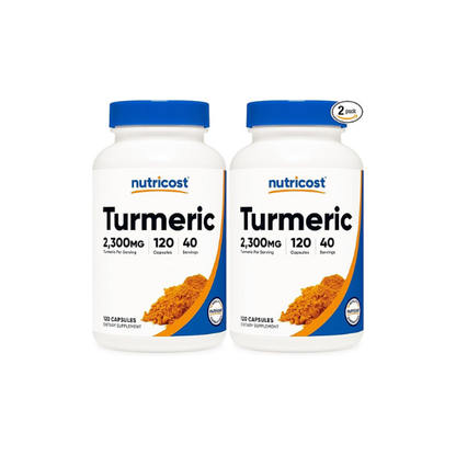 Nutricost Turmeric Curcumin with BioPerine and 95% Curcuminoids, 2300mg, 120 Capsules, Veggie Capsules, 767mg Per Cap, 40 Servings, Gluten Free, GMO-Free (Pack of 2)