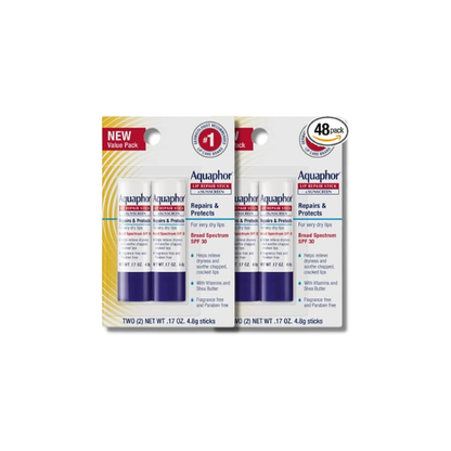 Aquaphor Lip Repair and Protect Ointment, SPF 30, Multipack, 0.17 Fl Oz Stick (Pack of 48)