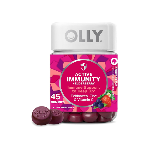 Olly Gummy Active Immunity+Elderberry, 45 Gummies (1 Pack), Berry Flavor