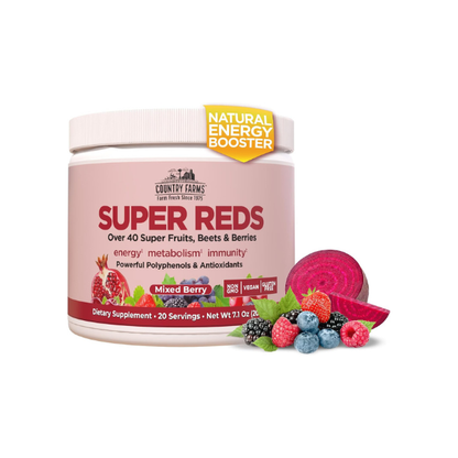 Country Farms Super Reds, Energizing Polyphenol Superfood, Over 40 Super Fruits and Berries, Powerful Antioxidants and Polyphenols, Supports Energy, Supports Circulation, 20 Servings, Mixed Berry