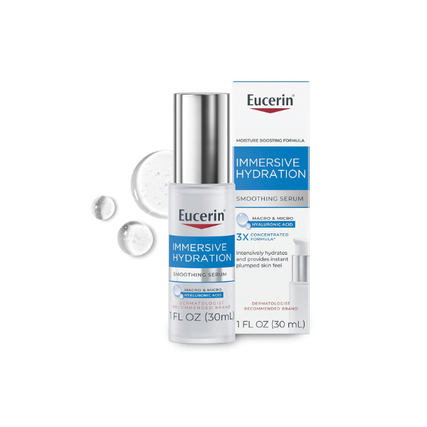 Eucerin Immersive Hydration Smoothing Face Serum, Ultra-Lightweight Hyaluronic Acid Serum Reduces the Look of Fine Lines and Wrinkles, 1 Fl Oz Bottle