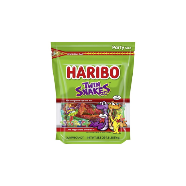 HARIBO Twin Snakes Gummies Original Sweet and Sour Assorted Fruit Flavor Gummy Candy, 28.8 oz, Bulk Party Size Bag