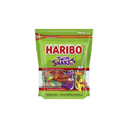 HARIBO Twin Snakes Gummies Original Sweet and Sour Assorted Fruit Flavor Gummy Candy, 28.8 oz, Bulk Party Size Bag