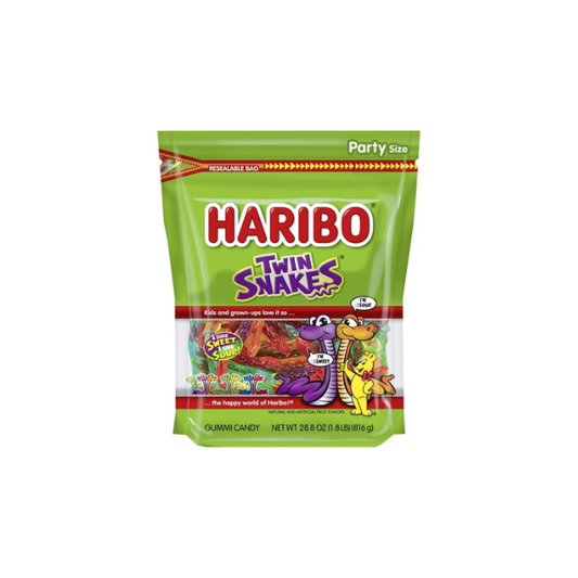 HARIBO Twin Snakes Gummies Original Sweet and Sour Assorted Fruit Flavor Gummy Candy, 28.8 oz, Bulk Party Size Bag