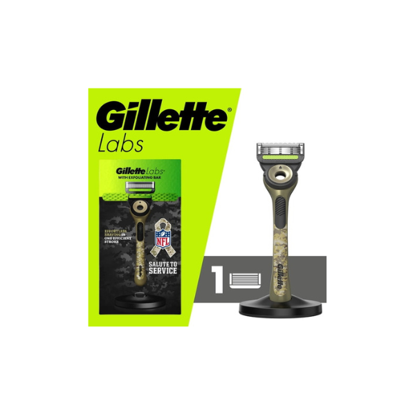 Gillette Labs Manual Razor with Exfoliating Bar Men’s Salute to Service Razor with Stand