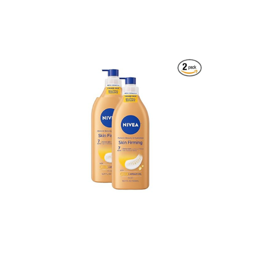 NIVEA Skin Firming Melanin Beauty & Hydration Body Lotion with Q10 and Argan Oil,Firmer Skin in as Little As Seven Days,16.9 Fl Oz Pump Bottle,(Pack of 2)