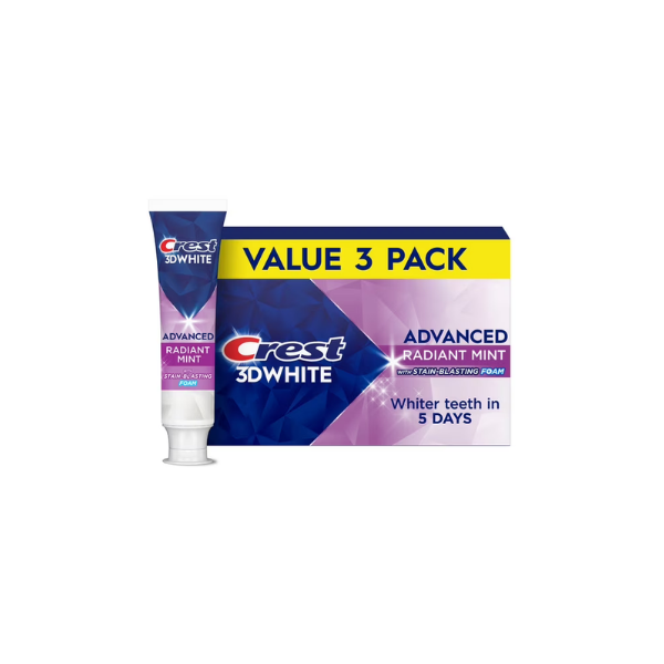 Crest 3DWhite Advanced Whitening Toothpaste, Radiant Mint, 3.3 oz, 3 Pack