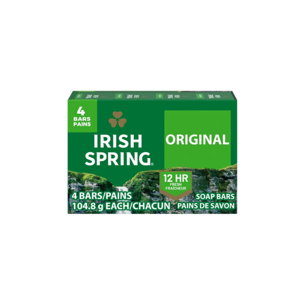 Irish Spring Original Deodorant Bar Soap for Men, With Flaxseed Oil, 3.7 oz Bar (4 Pack)