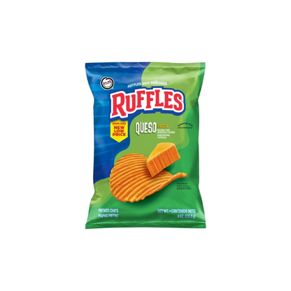 Ruffles Potato Chips Queso Cheese Flavored Snack Chips, Snacks, Large Bag 8 Ounce Bag