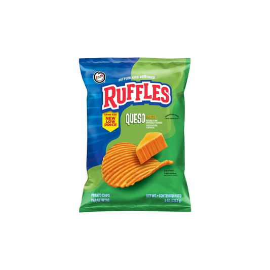 Ruffles Potato Chips Queso Cheese Flavored Snack Chips, Snacks, Large Bag 8 Ounce Bag