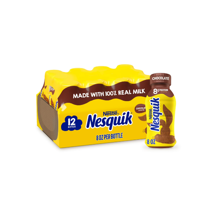 (2 pack) Nesquik Chocolate Milk, Ready to Drink, Low-fat Milk, 12 Bulk Pack, 8 fl oz Bottles