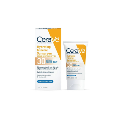 CeraVe Sunscreen Tinted Hydrating 100% Mineral Broad-Spectrum Lotion SPF 30 for Face with Sheer Tint