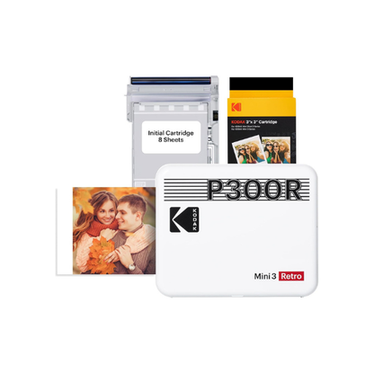 KODAK Mini 3 Retro 3x3 Portable Photo Printer, 4PASS, 38 Sheets, White