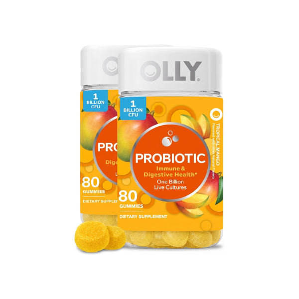 OLLY Probiotic Gummy,1 Billion CFUs,Immune and Digestive Support,Chewable Probiotic Supplement,Mango,80 Count (Pack of 2)