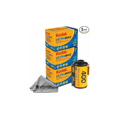 Kodak GC/UltraMax 400 35mm Color Negative Film (3-Pack) – 24 Exposures per Roll, ISO 400, Daylight-Balanced Print Film + TSC Microfiber Cloth