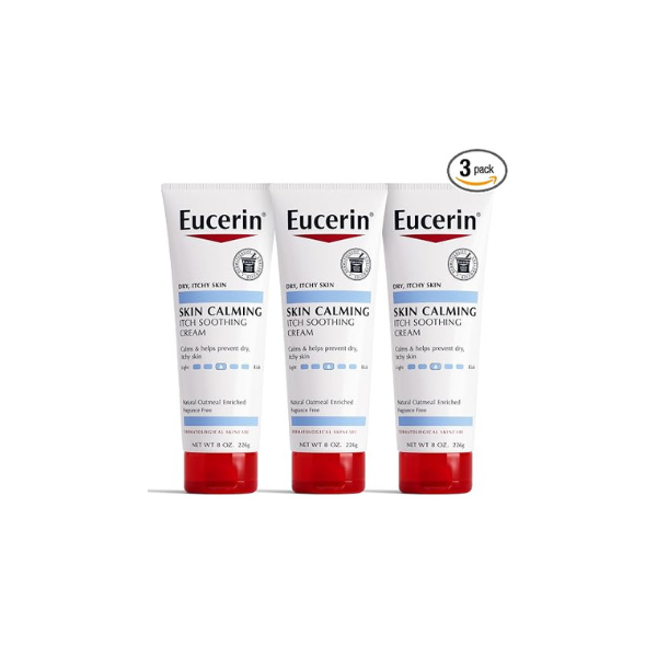 Eucerin Skin Calming Cream - Full Body Lotion for Dry, Itchy Skin, Natural Oatmeal Enriched - 8 oz. Tube (Pack of 3)
