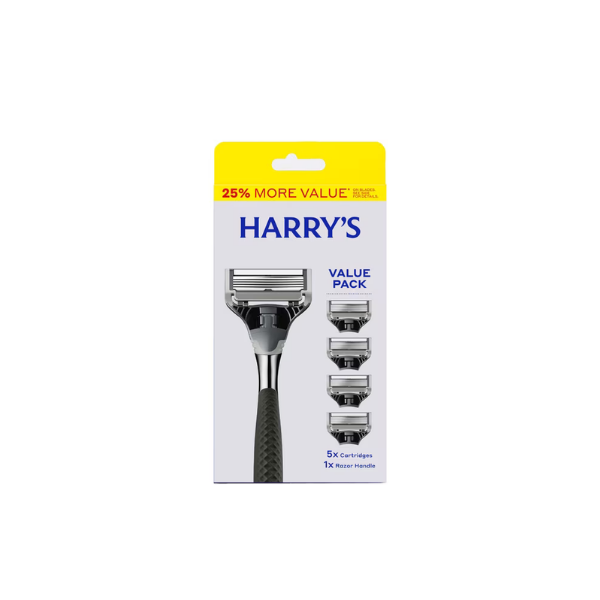 Harry's Winston Razor Handle for Men, Includes 5 Razor Blade Cartridges, Ink Chrome