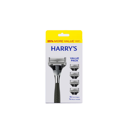 Harry's Winston Razor Handle for Men, Includes 5 Razor Blade Cartridges, Ink Chrome