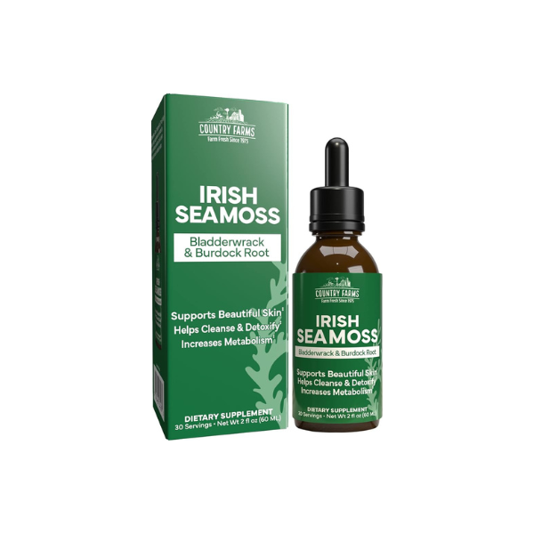 Country Farms Irish Sea Moss Liquid, Supports Beautiful Skin, Cleans and Detoxify, Immune Support, Promotes Healthy Gut, Promotes Natural Energy Levels, Burdock, Irish Moss and Bladderwrack, 2 Fl Oz