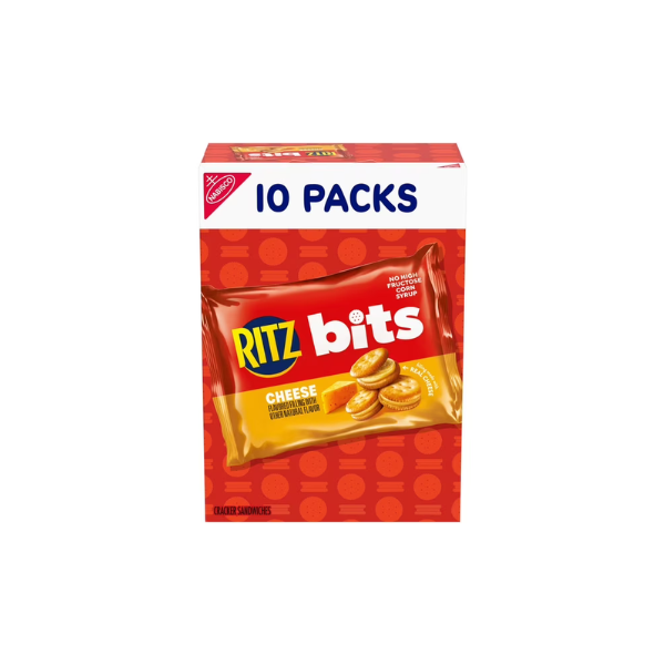 RITZ Bits Cheese Sandwich Crackers, Lunch Snacks for Kids and Adults, 10 Snack Packs
