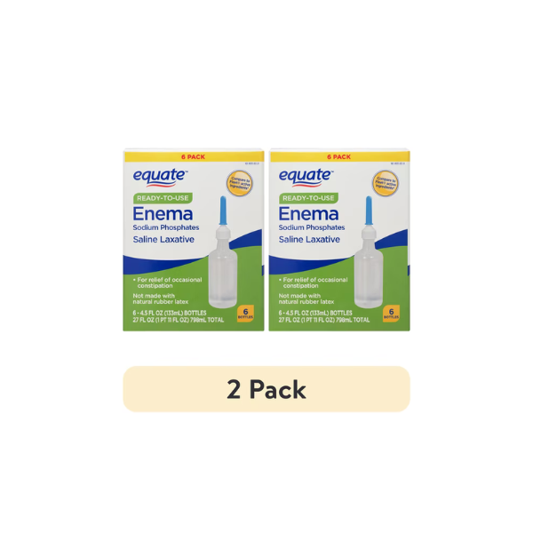 (2 pack) Equate Enema Sodium Phosphates Saline Laxative, 4.5 fl. oz., 6 Count