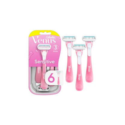 Venus Sensitive Women's 3 Blade Disposable Razor, 6 count, Pink