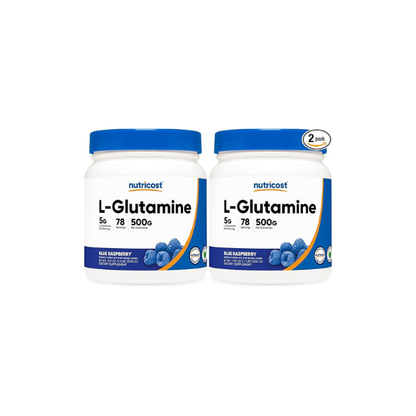 Nutricost L-Glutamine Powder (500 Grams) (Blue Raspberry) (Pack of 2)