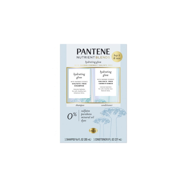 Pantene Shampoo and Conditioner Hydrating Glow, Sulfate-free with Baobab Essence, 9.6 fl oz+ 8 fl oz