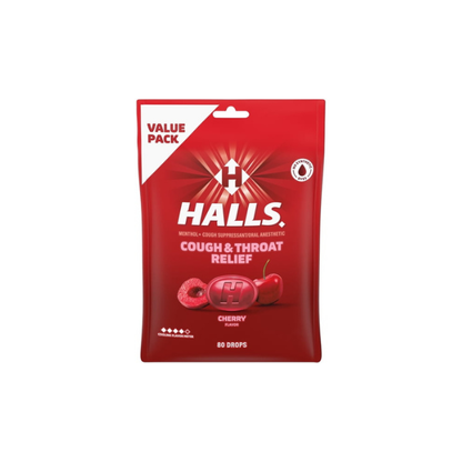 HALLS Cough & Throat Relief Cherry Cough Drops, No Synthetic Dyes, Value Pack, 80 Drops