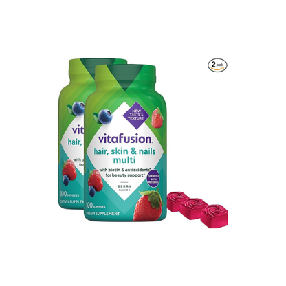 Vitafusion Gorgeous Hair, Skin Nails Multivitamin Gummy Vitamins, Plus Biotin and Antioxidant Vitamins CE, Raspberry Flavor, from America’s,100ct (33 Day Supply) (Pack of 2)