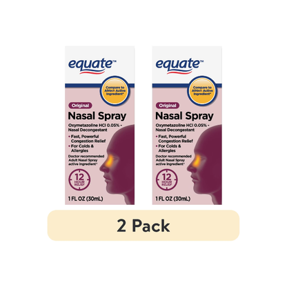 (2 pack) Equate Original 12 Hour Nasal Spray, Max Strength, 1 FL OZ