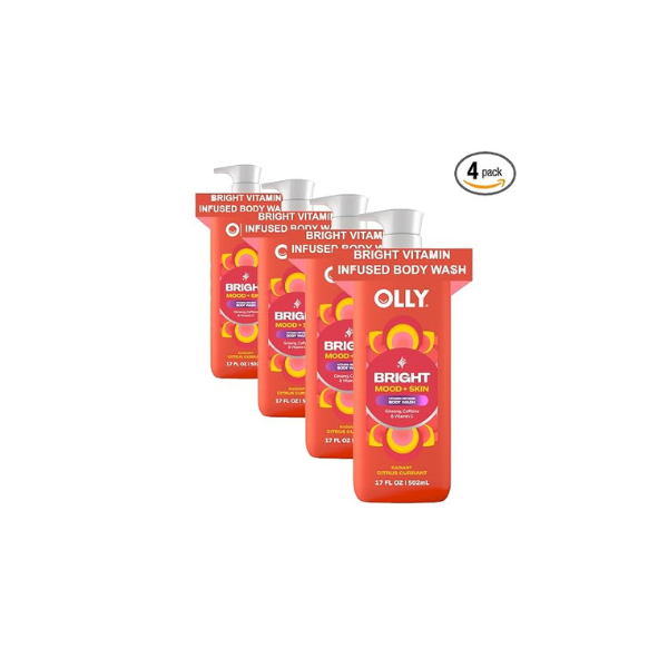 OLLY Bright Body Wash with Ginseng, Caffeine & Vitamin C- Nourishing, 17 Ounce (Pack of 4)