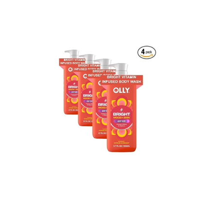 OLLY Bright Body Wash with Ginseng, Caffeine & Vitamin C- Nourishing, 17 Ounce (Pack of 4)