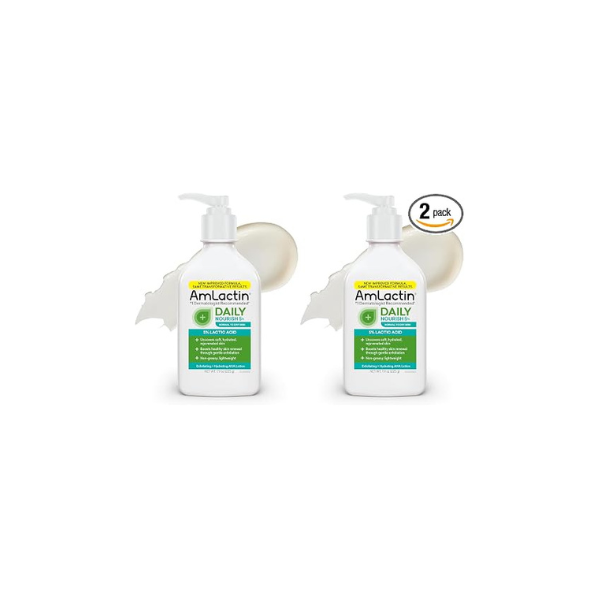 AmLactin Daily Nourish - Therapeutic Face and Body Lotion for Dry Skin - No-Scrub Exfoliator and Moisturizer with 5% Lactic Acid AHA, Safe for Sensitive Skin, 7.9 oz (Packaging May Vary) (Pack of 2)