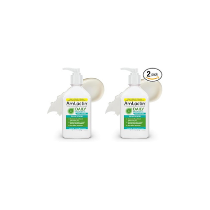 AmLactin Daily Nourish - Therapeutic Face and Body Lotion for Dry Skin - No-Scrub Exfoliator and Moisturizer with 5% Lactic Acid AHA, Safe for Sensitive Skin, 7.9 oz (Packaging May Vary) (Pack of 2)