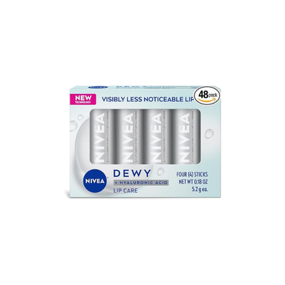 NIVEA Dewy Lip Balm with Hyaluronic Acid, Lightweight and Ultra-Hydrating for All Day Moisture, Leaves Visibly Less Noticeable Lip Lines and No Waxy Feel, 0.18 Oz, Pack of 48